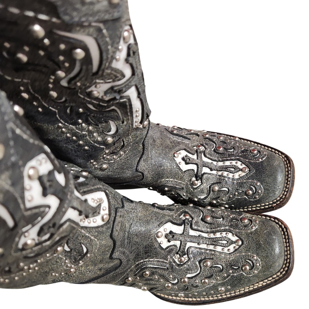 Corral Vintage Cross Square Toe Cowboy Western Boots 6.5M Cross Studded Bling - Picture 8 of 16